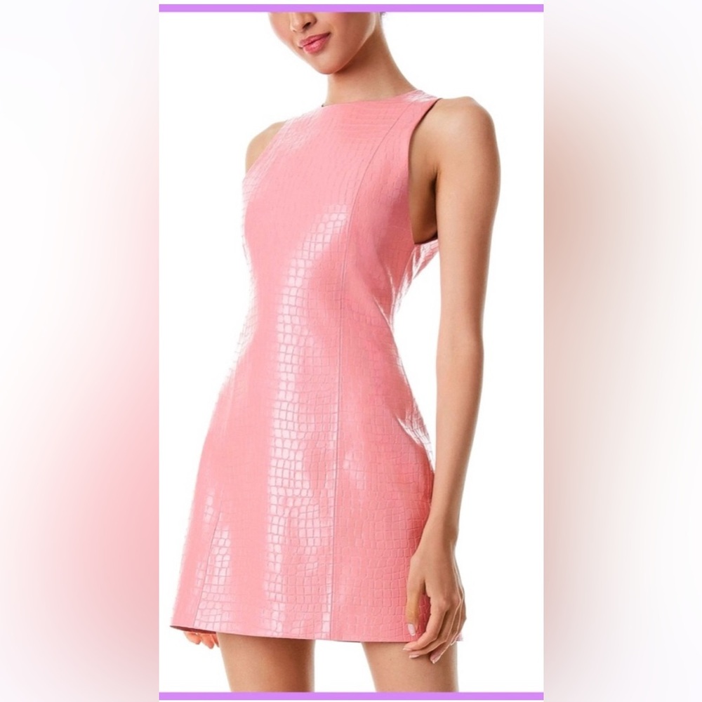 Alice + Olivia Daven Croc Embossed Faux Leather Sheath Dress Rose Size 2